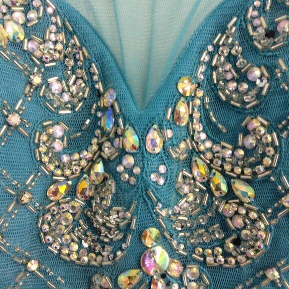 Vtg Ball Gown Dress 8 Turquoise Beaded Sequin Maxi Regency Prom Formal Princess - Picture 5 of 16